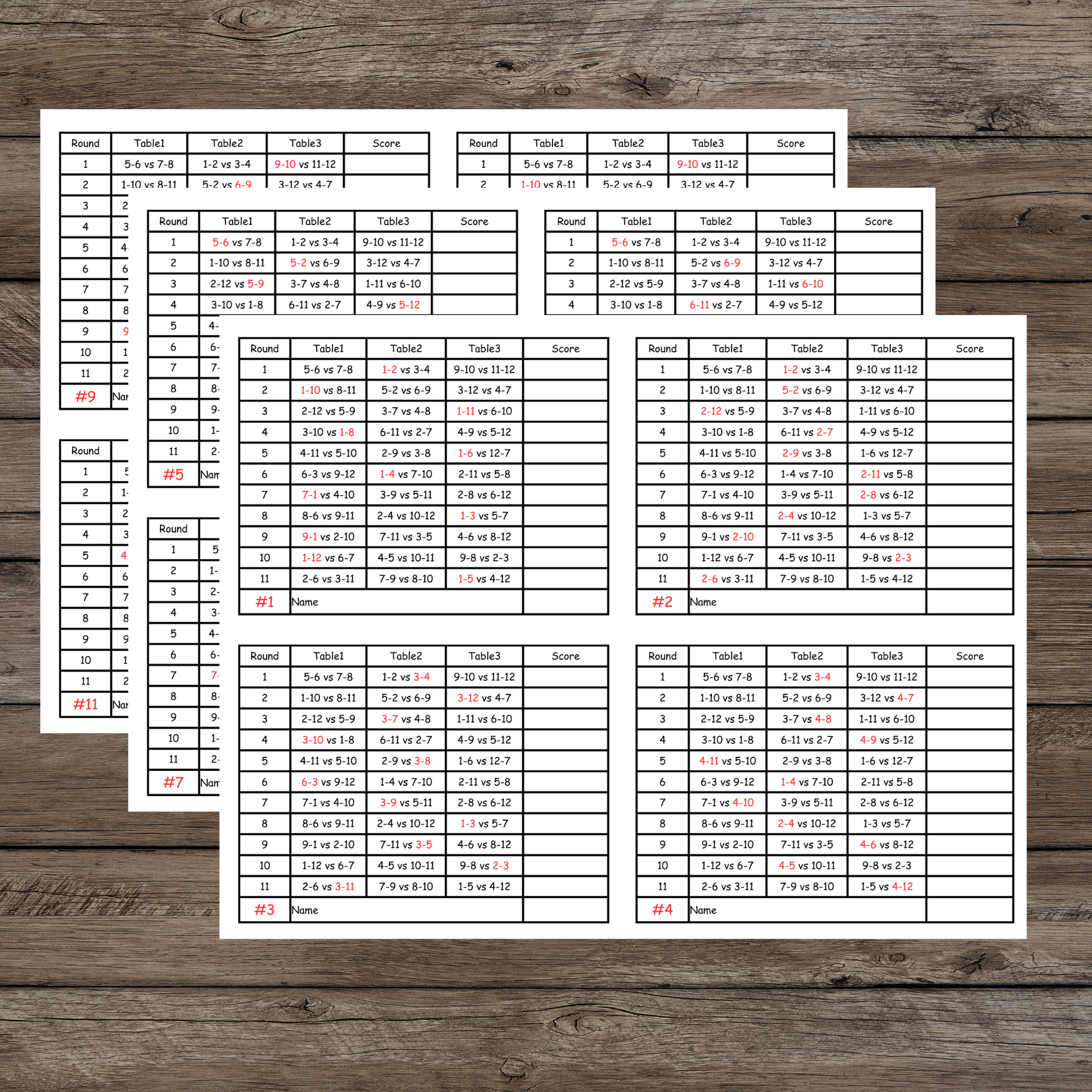 3 tables progressive bridge tally 12 person (instant download)